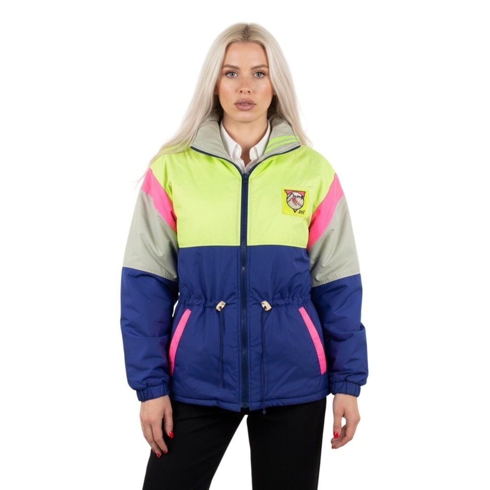 JOFF 80s Ski Jacket Neon Color Block Windbreaker Women's LARGE